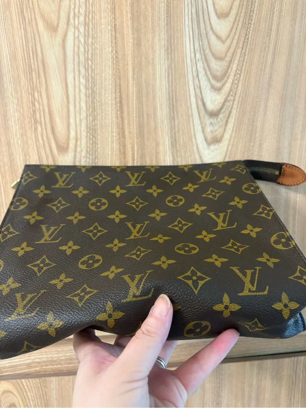 Authentic Louis Vuitton Monogram Poche Toilette 26 Clutch Bag Brown